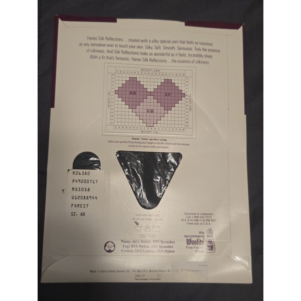 Hanes Silk Reflections Control Top Sandalfoot Pantyhose Forest AB 20 Vintage NIP - Picture 2 of 2